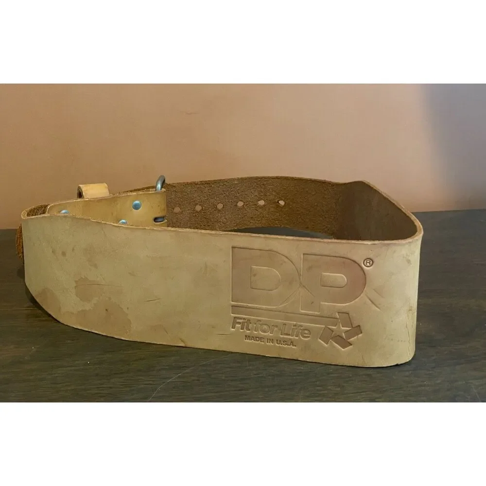 DP Fit Vintage Tan Leather Weightlifting Belt Wide Embossed Bodybuilding